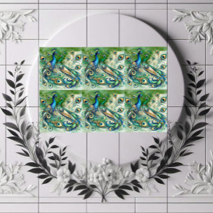 Blaue Pfauenpaar Grün Goldenes Federmotiv  Fliese