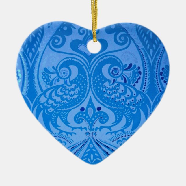 Blaue Pfauenvögel Keramik Ornament (Vorne)