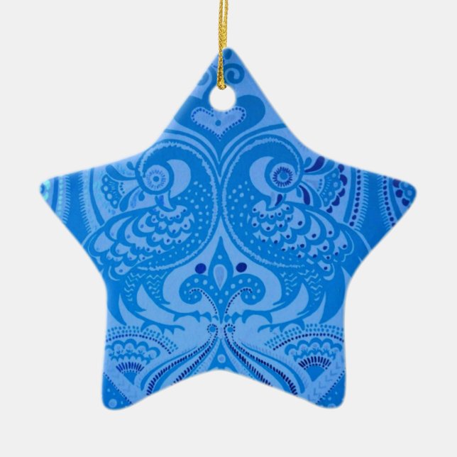 Blaue Pfauenvögel Keramik Ornament (Vorne)