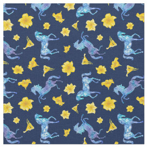 Blaue Pferde und gelbe Lilien Stoff