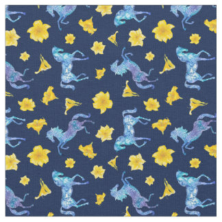 Blaue Pferde und gelbe Lilien Stoff
