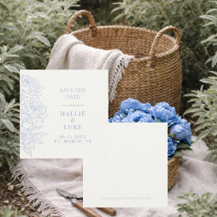 Blaue Pfingstrose Hochzeit Quadrat Save Datum Einladung
