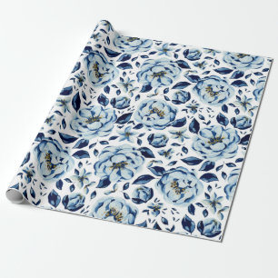 Blaue Pfingstrosen-Blumenmuster in Aquarell Geschenkpapier