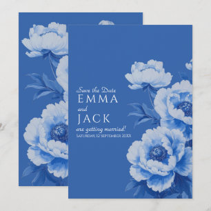 Blaue Pfingstrosen-Hochzeitseinladung zum Vormerke Save The Date