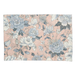 Blaue Pfingstrosen Pfirsich Botanisch Vintage Flor Kissenbezug