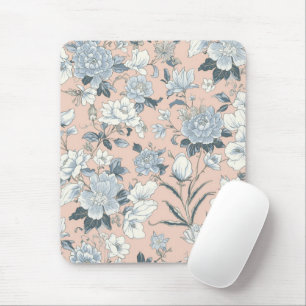 Blaue Pfingstrosen Pfirsich Botanisch Vintage Flor Mousepad