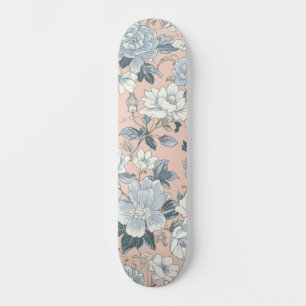Blaue Pfingstrosen Pfirsich Botanisch Vintage Flor Skateboard