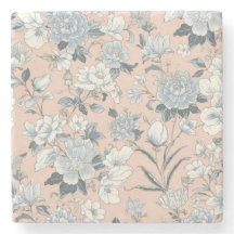 Blaue Pfingstrosen Pfirsich Botanisch Vintage Flor