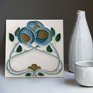 Blaue Pfingstrosen-Wanddekoration Art Nouveau Art  Fliese