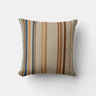 Blaue, Pfirsich-, Beige-, Braune und Taupe-Streife Kissen