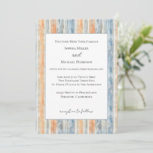 Blaue Pfirsich-Creme-Streifen-Hochzeit Einladung