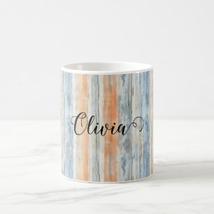 Blaue Pfirsich-Cremestreifen Personalisiert Kaffeetasse