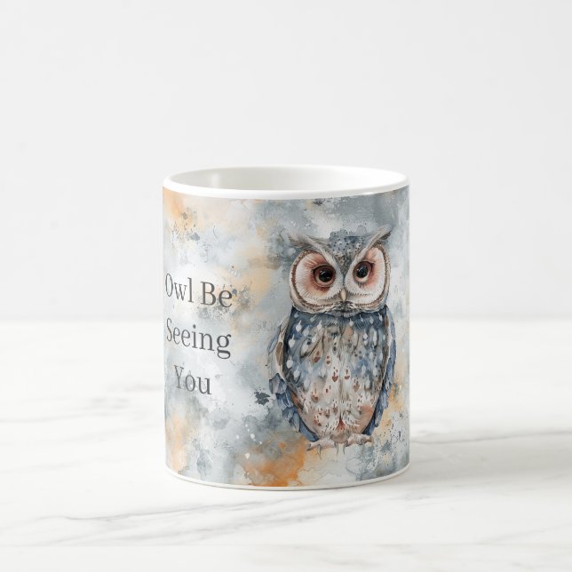 Blaue Pfirsich-Eule wird dich sehen Kaffeetasse (Mittel)