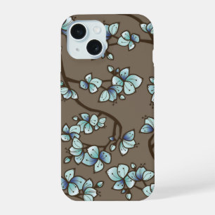 Blaue Pfirsich-Kirschblüten Elegante Sakura-Blumen iPhone 15 Hülle
