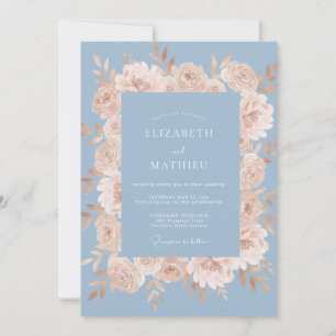 Blaue Pfirsich-Romanische Blütenhochzeit Einladung