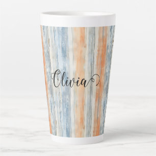 Blaue Pfirsichcreme-Streifen Personalisiert Milchtasse