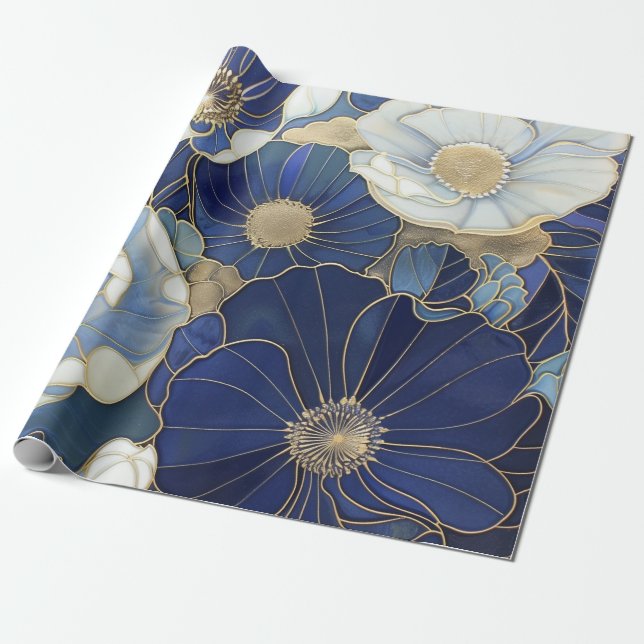 Blaue Pflaumen Vintag Inspiriert Geschenkpapier (Ungerollt)