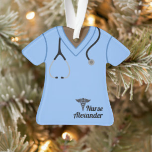 Blaue Pfleger-Kleidung personalisiert Ornament