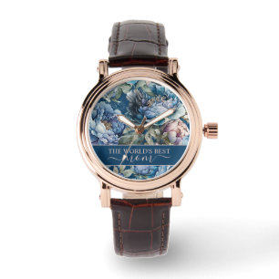Blaue Pfoten Blumenmuster Welt besten Mutter Mutte Armbanduhr
