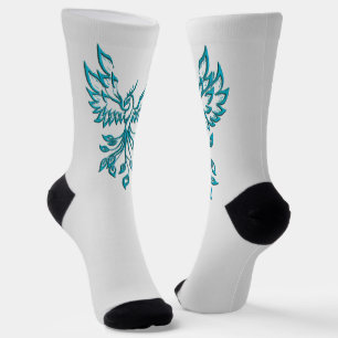 Blaue Phoenix erhebt sich auf Silber Socken
