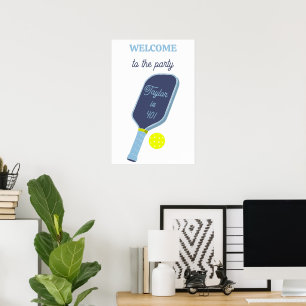 Blaue Pickleball-Schläger- und Ball-Party-Willkomm Poster