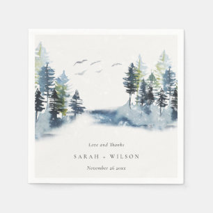 Blaue Pine Woods Forest Birds dank Hochzeit Serviette