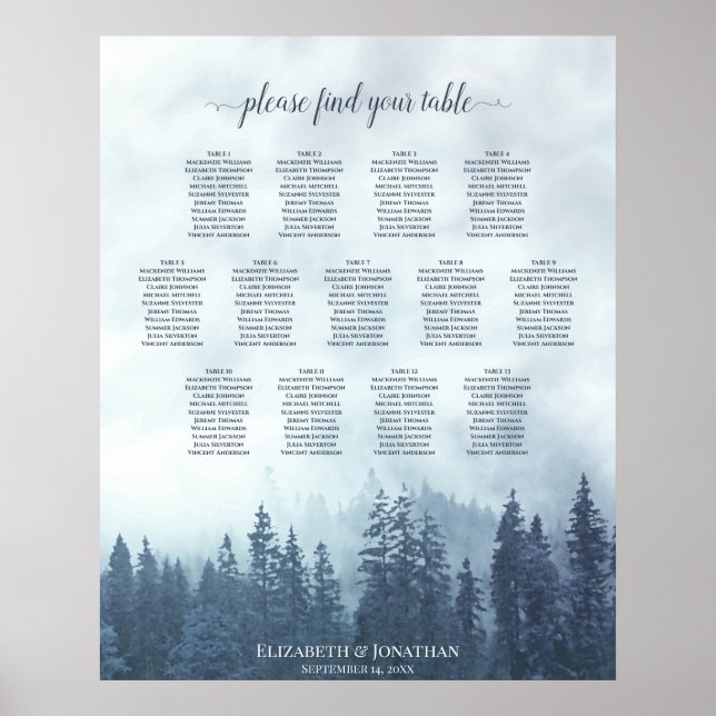 Blaue Pinienbäume 13 Tabelle Sitzplan Poster (Vorne)