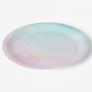 Blaue Pink Ombre Geschlecht Enthüllung Baby Shower Pappteller