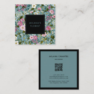 Blaue Pink Weiße Moderne Trendige Blume Florist Quadratische Visitenkarte