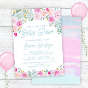 Blaue Pinke Pfirsich Lila Babyparty Einladung