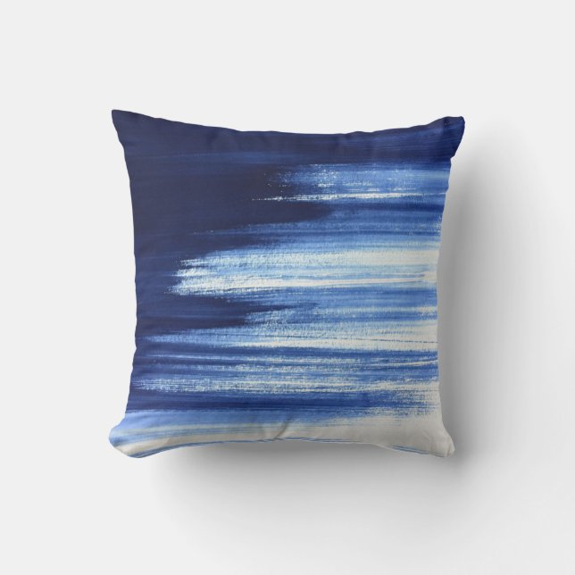 Blaue Pinselstriche Kunst Kissen (Vorderseite)