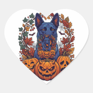Blaue Pitbull Halloween Kürbisse Herbstlaub Fleder Herz-Aufkleber