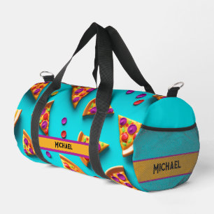 Blaue Pizza-Muster lustiger Name oder eigener Text Duffle Bag