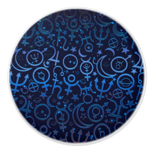Blaue planetarische Symbole Mystisches Universum P Keramikknauf