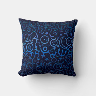 Blaue planetarische Symbole mystisches Universum P Kissen