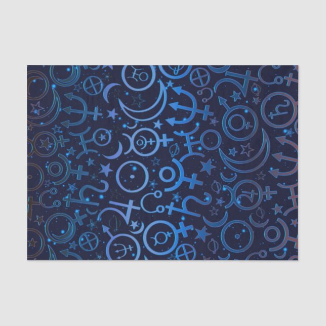 Blaue Planetensymbole Mystical Universe Planets Seidenpapier (Vorderseite)