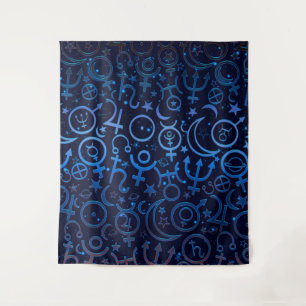 Blaue Planetensymbole Mystisches Universum Planete Wandteppich
