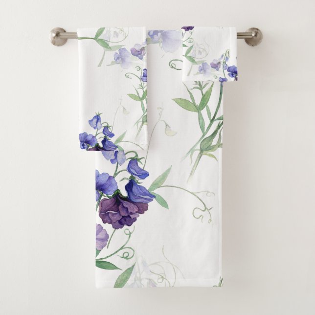 Blaue Platterbsen Gartenmuster Blume Badhandtuch Set (Insitu)