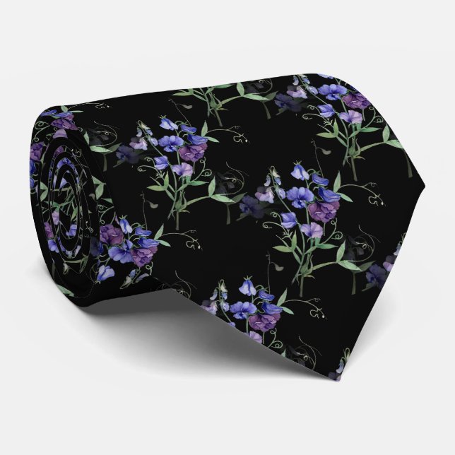 Blaue Platterbsen Gartenmuster Blume Krawatte (Gerollt)