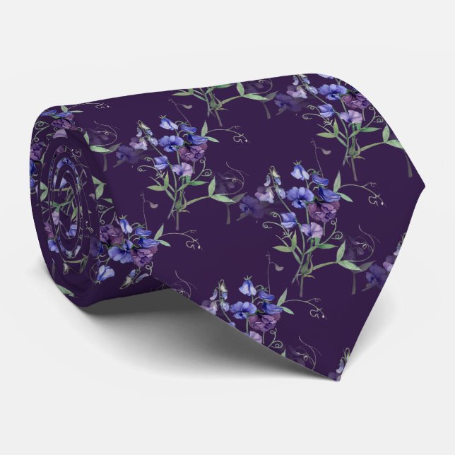 Blaue Platterbsen Gartenmuster Blume Krawatte (Gerollt)