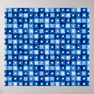 Blaue Plätze, Aquarellfarben Nahtloses Mosaik. Poster