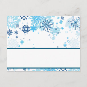 Blaue Platzkarte / Schneeflocken Postkarte