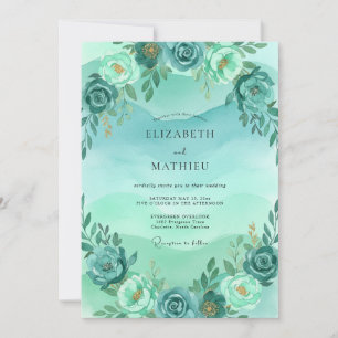 Blaue poetische Aquarell-Hochzeit Einladung