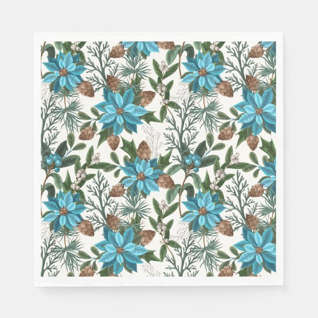 Blaue Poinsettia und Kiefer Serviette (Vorderseite)