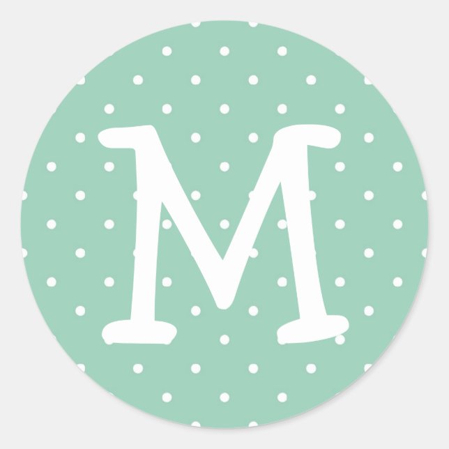 Blaue Polka-Dot-Monogramm-Zoll Runder Aufkleber (Vorderseite)