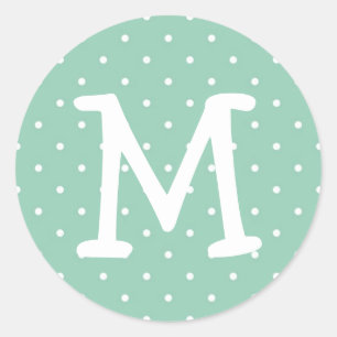 Blaue Polka-Dot-Monogramm-Zoll Runder Aufkleber