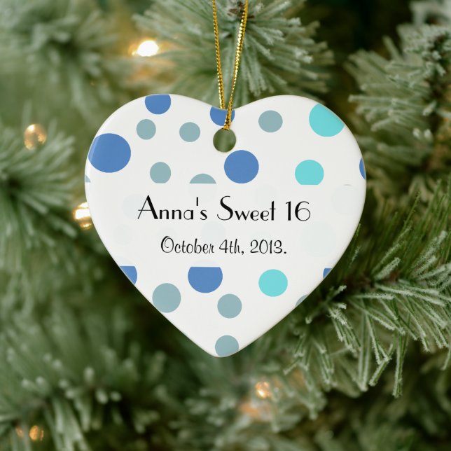 Blaue Polka-Dots, Polka-Dot-Muster, Punkte, Süß 16 Keramikornament (Baum)
