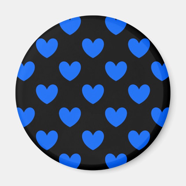 Blaue Polka-Herzen auf schwarz Magnet (Vorne)