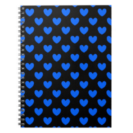 Blaue Polka-Herzen auf schwarz Notizblock
