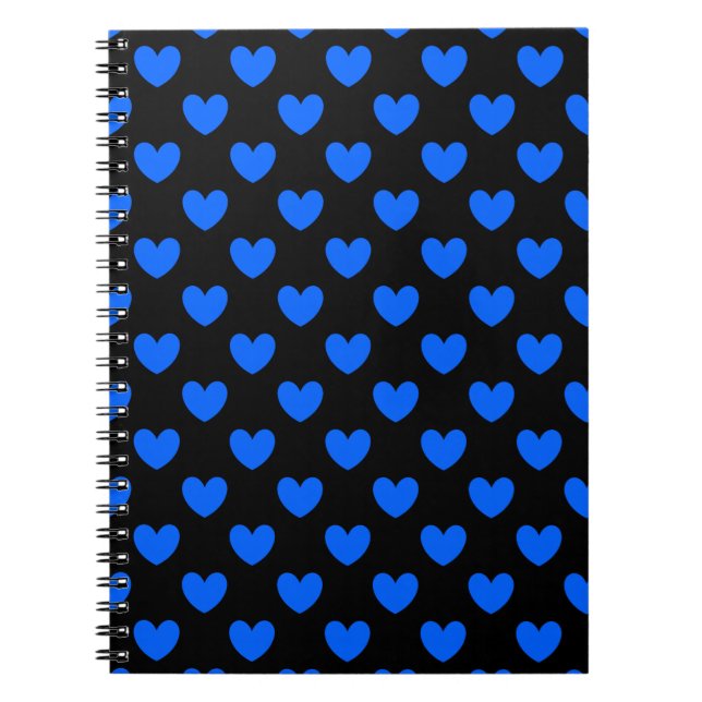 Blaue Polka-Herzen auf schwarz Notizblock (Vorderseite)